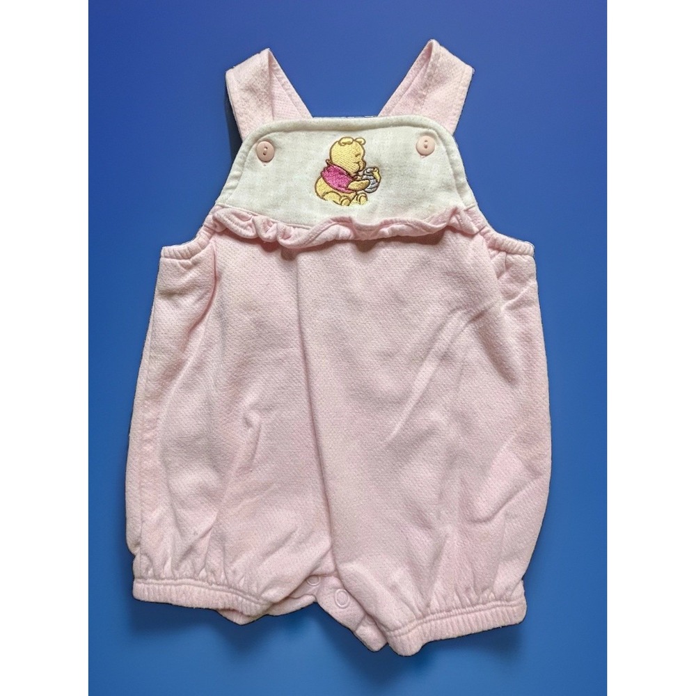 Winnie the Pooh Embroidery Pink Baby Overalls 0/3m Vintage Newborn 3 Months